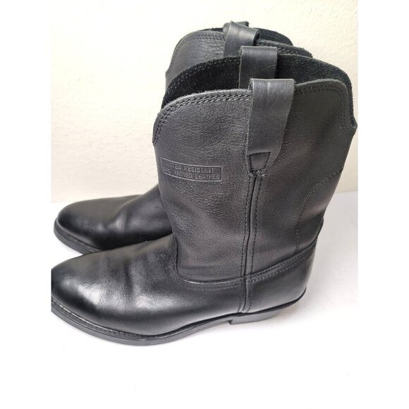 Vintage Black Soft Leather Flame  AND Oil Resistant Engineer Wester Boots Size 1 - Picture 3 of 15